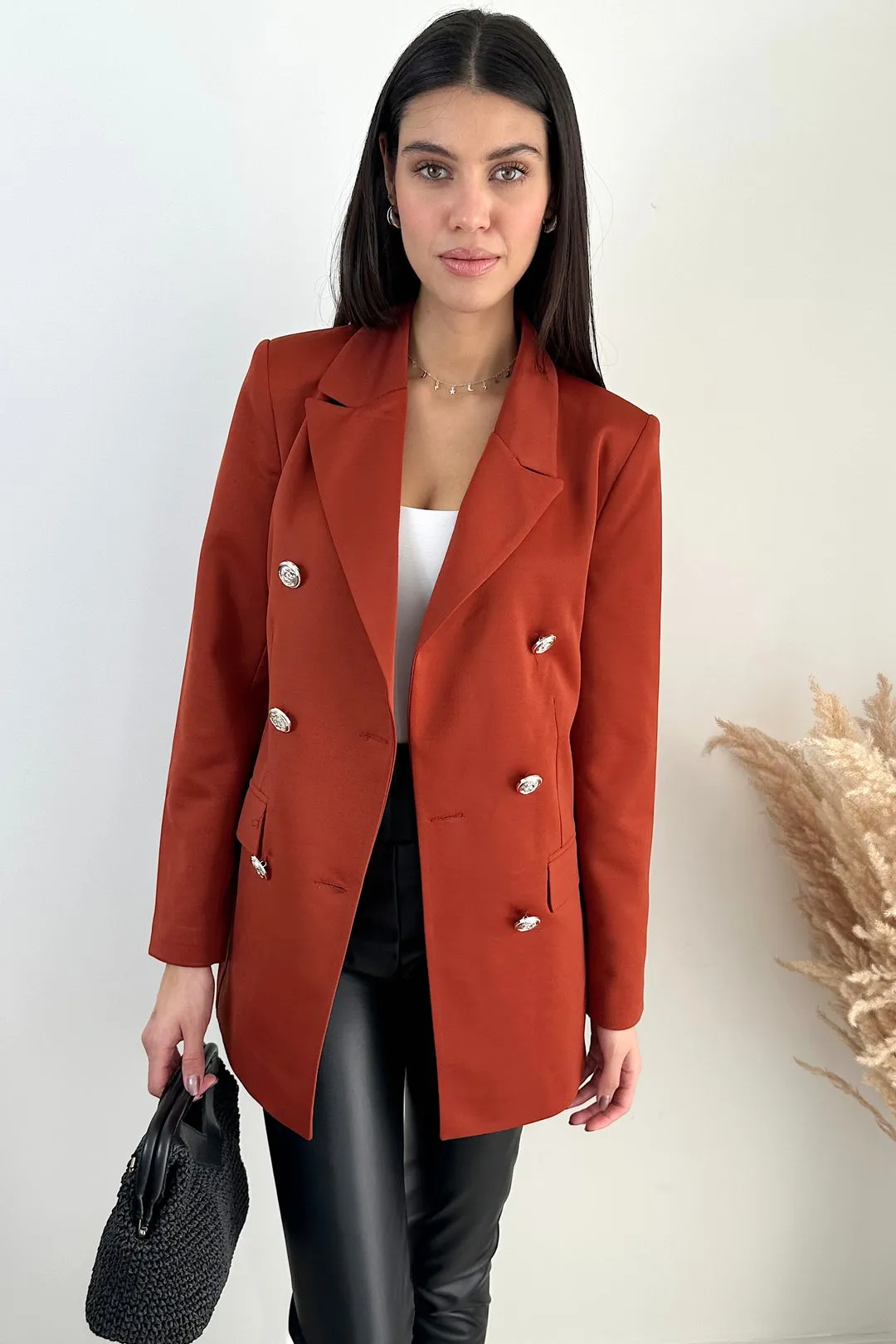 Lucy Double Breasted Blazer in Terracotta