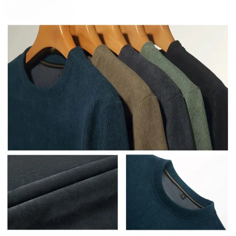 Men's Velvet Sweatshirts Warm Solid Stripe Thicken Casual Pullover Top Fashion Luxury Men's Clothing Corduroy Pullover for Male