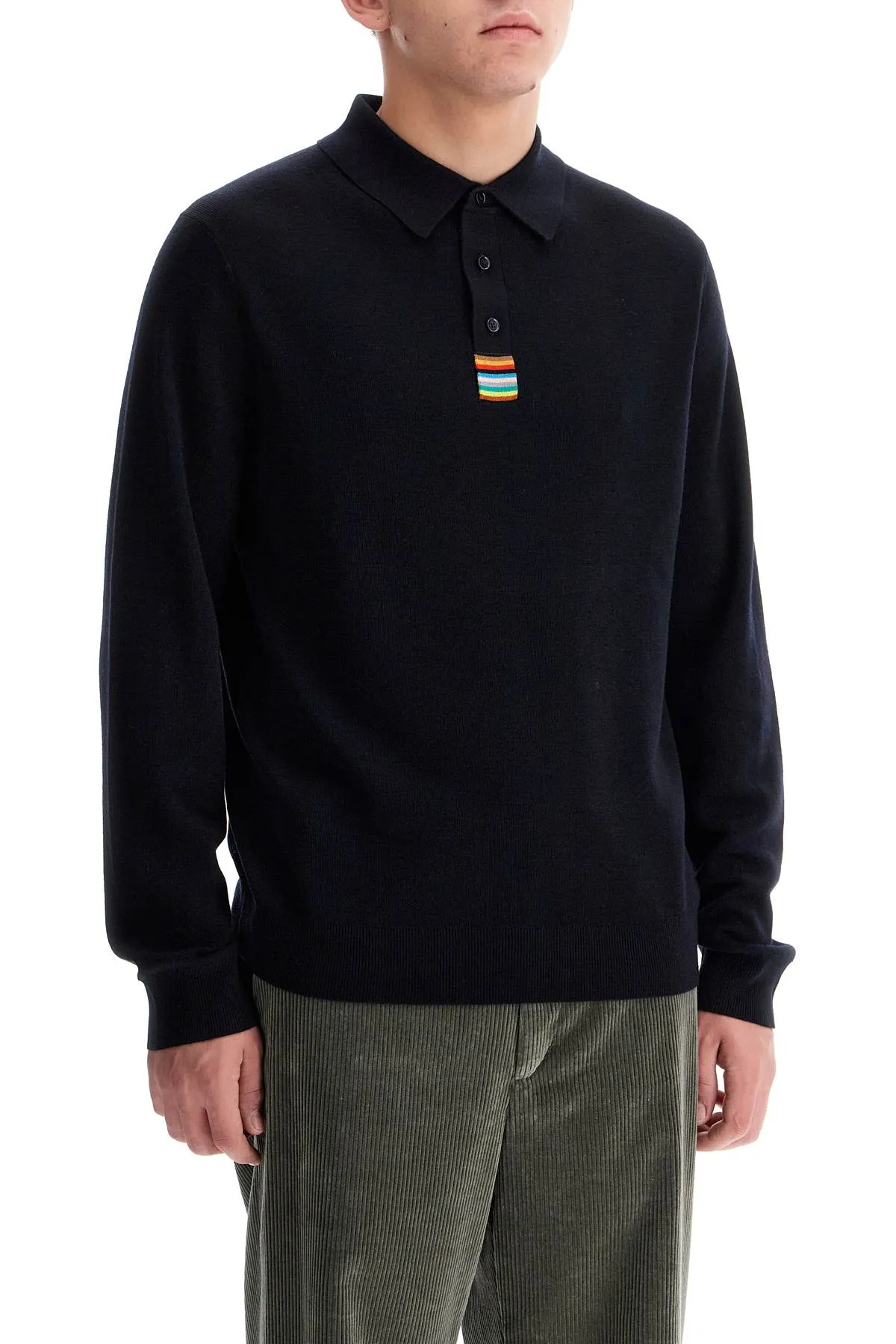 merino wool polo-style pullover sweater M1R 914Y N02501 VERY DARK NAVY