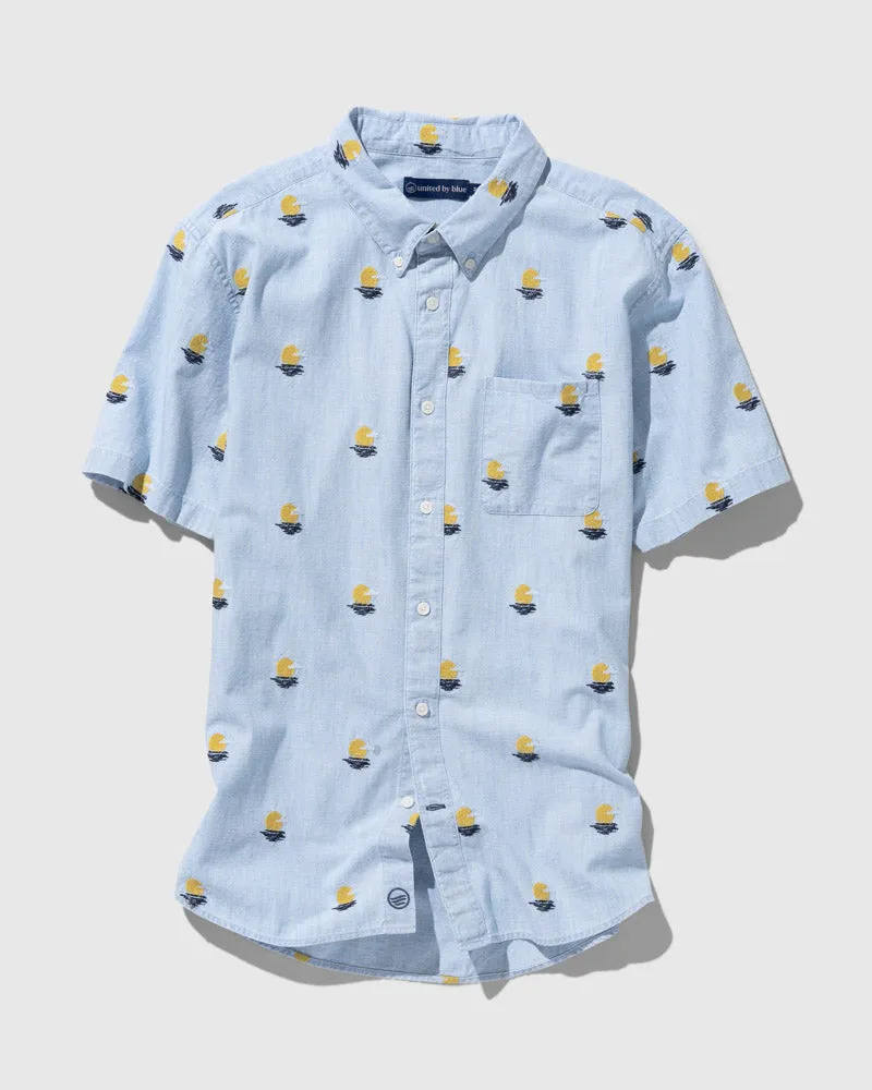 Organic Chambray Embroidered Short-Sleeve Button Down