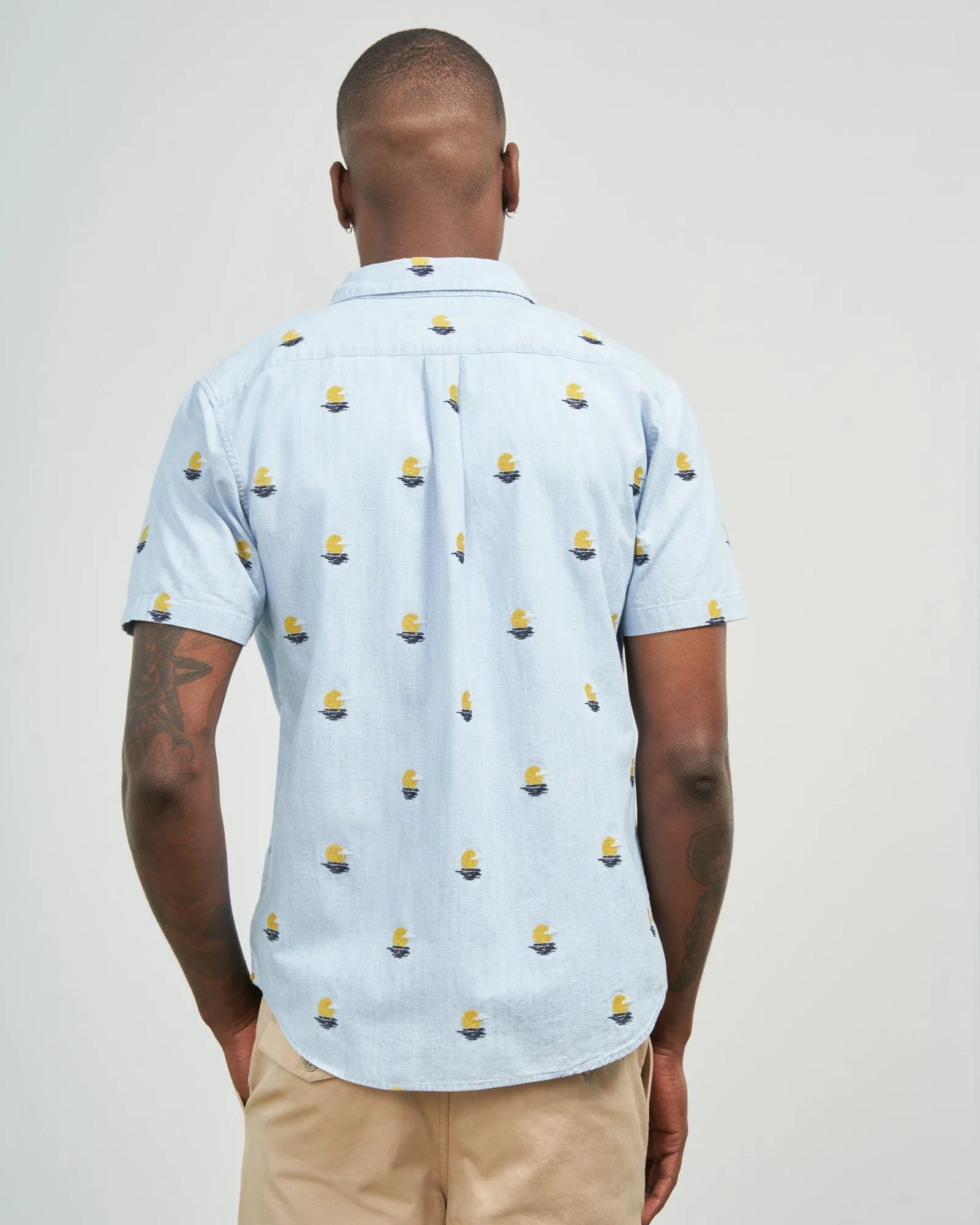 Organic Chambray Embroidered Short-Sleeve Button Down