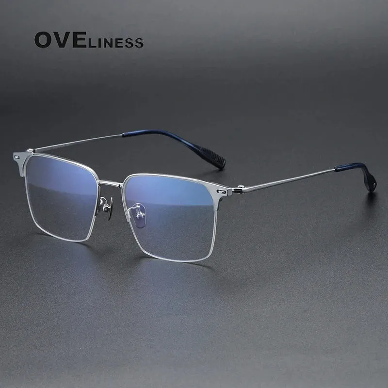 Oveliness Men's Semi Rim Square Titanium Eyeglasses 8107