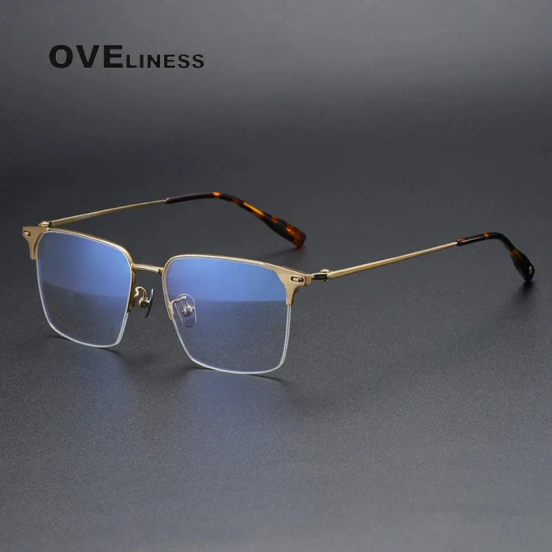 Oveliness Men's Semi Rim Square Titanium Eyeglasses 8107