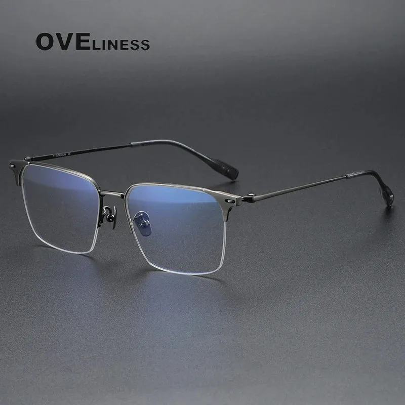 Oveliness Men's Semi Rim Square Titanium Eyeglasses 8107