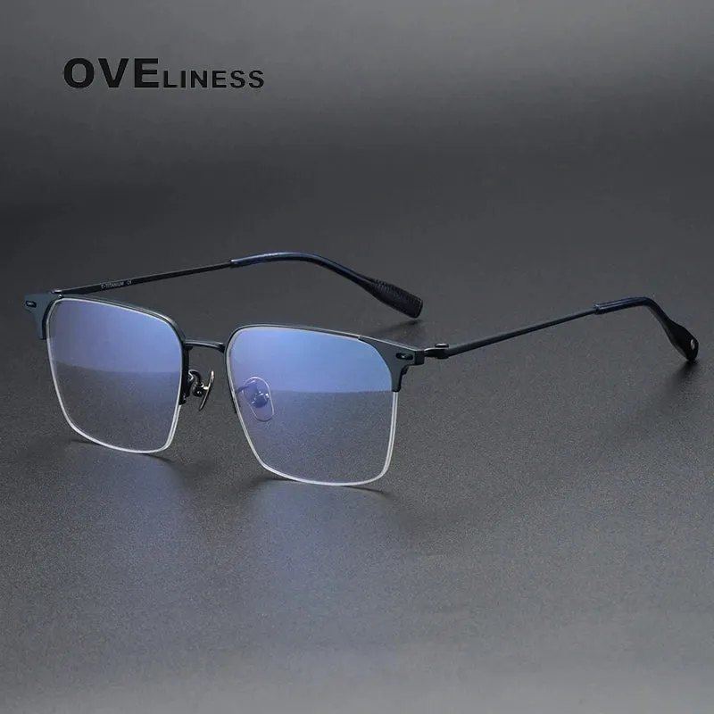 Oveliness Men's Semi Rim Square Titanium Eyeglasses 8107