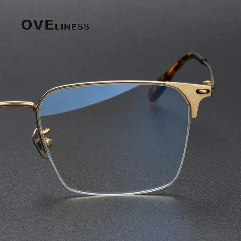 Oveliness Men's Semi Rim Square Titanium Eyeglasses 8107