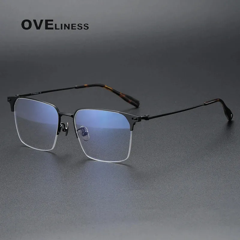 Oveliness Men's Semi Rim Square Titanium Eyeglasses 8107