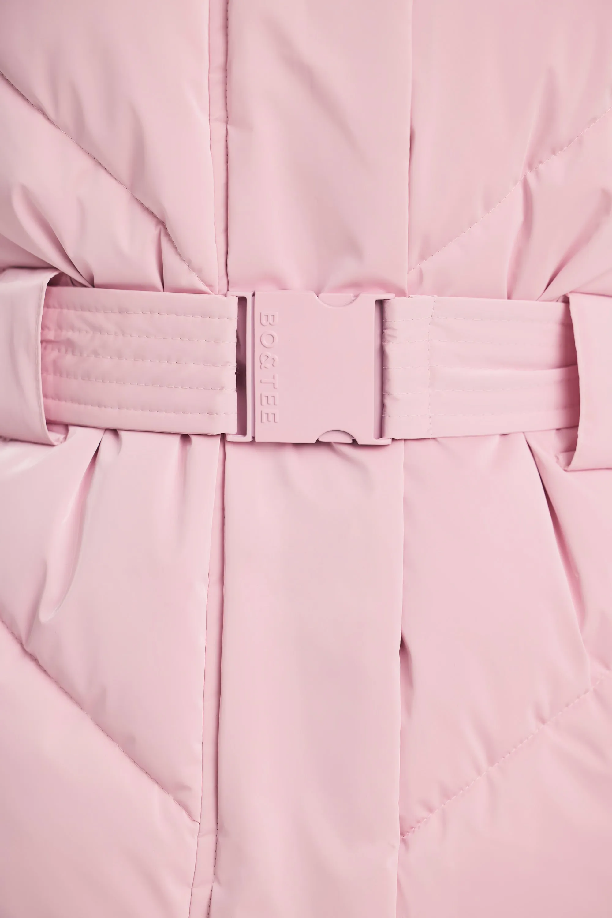 Oversized Quilted Hooded Ski Jacket in Pastel Pink