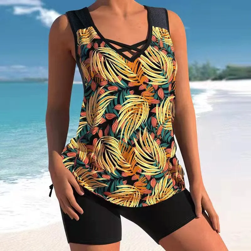 Plus Size Conservative Print Swimsuit