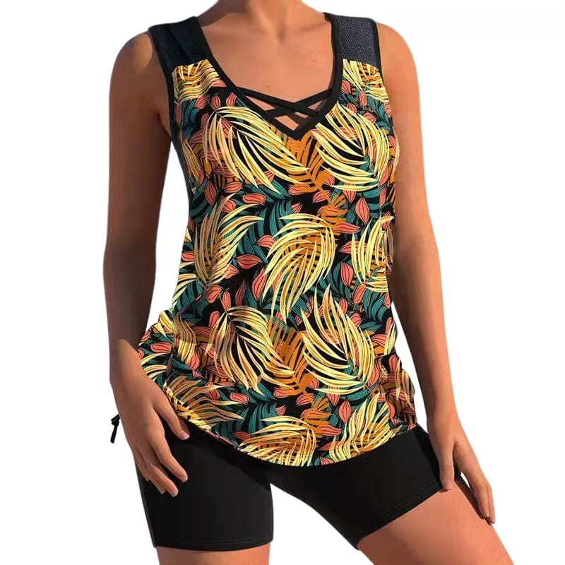 Plus Size Conservative Print Swimsuit