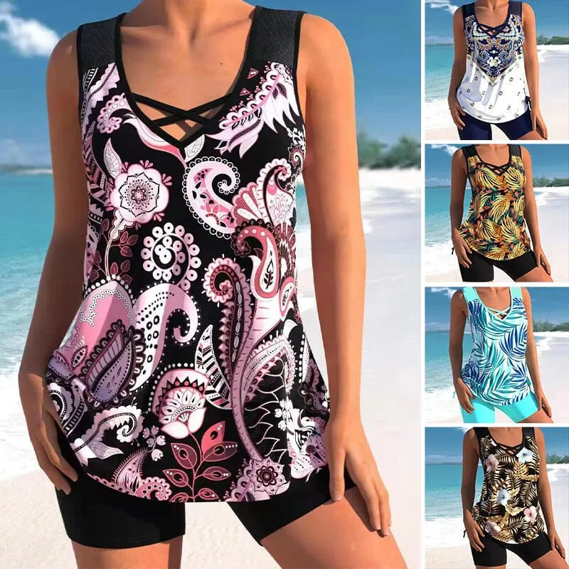 Plus Size Conservative Print Swimsuit