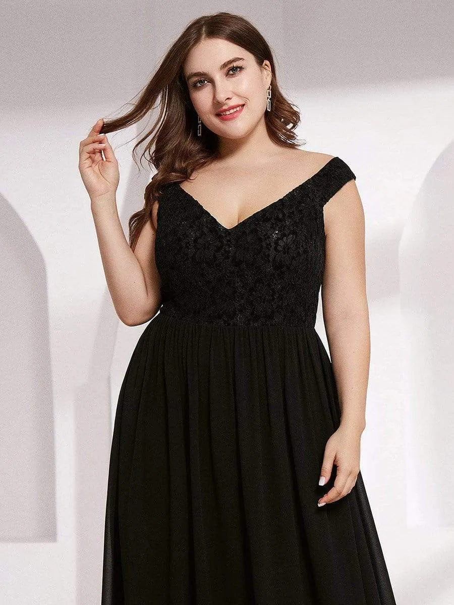 Plus Size Elegant Flowy V Neck Chiffon Evening Dresses