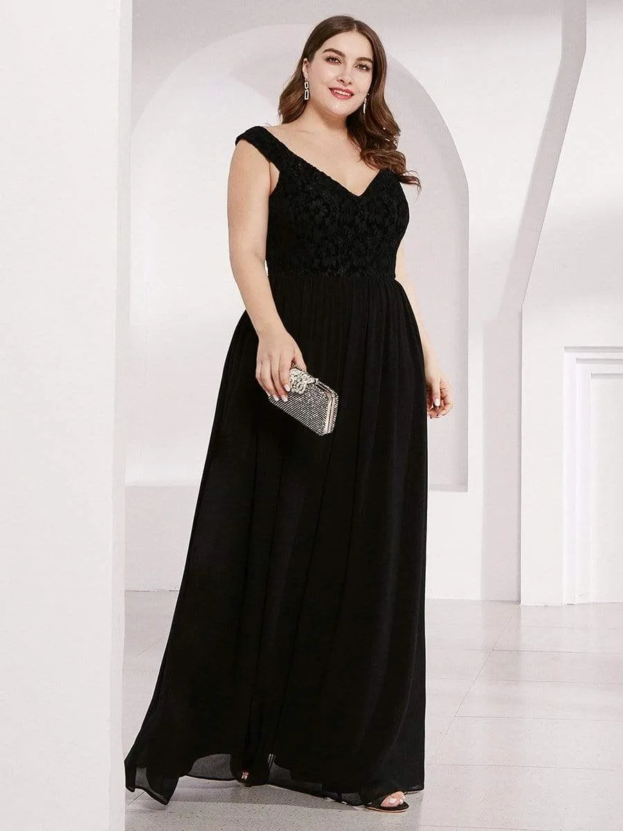 Plus Size Elegant Flowy V Neck Chiffon Evening Dresses