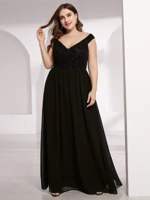 Plus Size Elegant Flowy V Neck Chiffon Evening Dresses