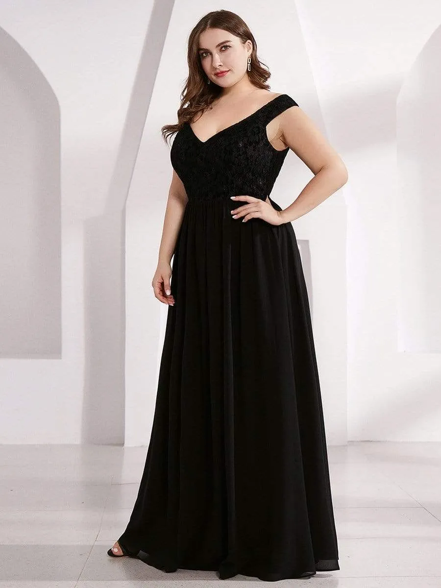 Plus Size Elegant Flowy V Neck Chiffon Evening Dresses