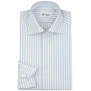 Poplin Semi Spread Shirt - White / Light Grey - Butcher Stripe - Regular Fit