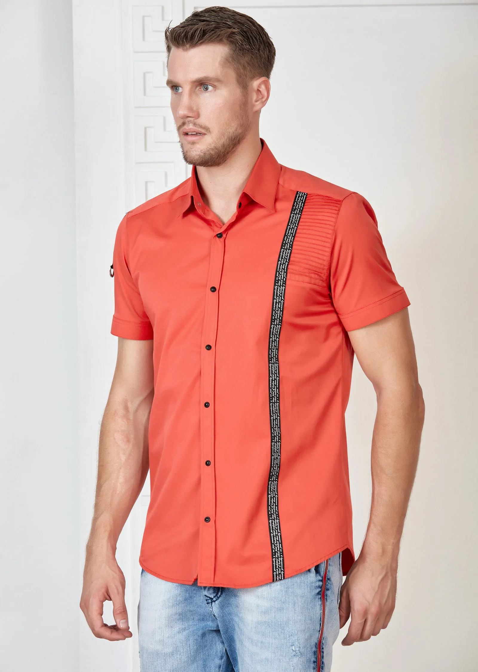 Red Quilted Ribbon Short Sleeve Shirt