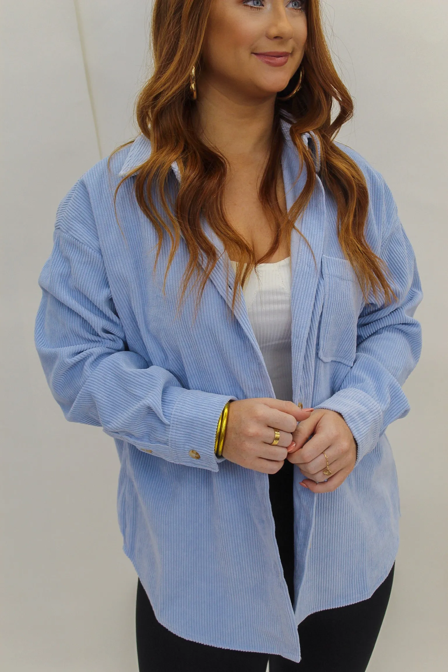 Reed Corduroy Button Up Jacket- Sky Blue