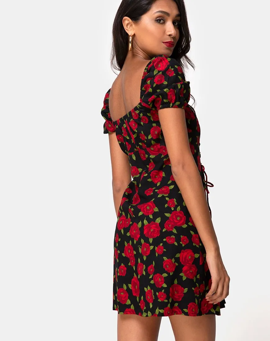 Ruzenta Mini Dress in Roaming Rose Black