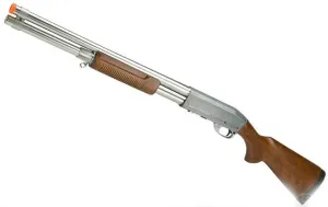 S&T M870 Type Full Metal Airsoft Training Shotgun Standard Version - Silver w/ Wood Stock