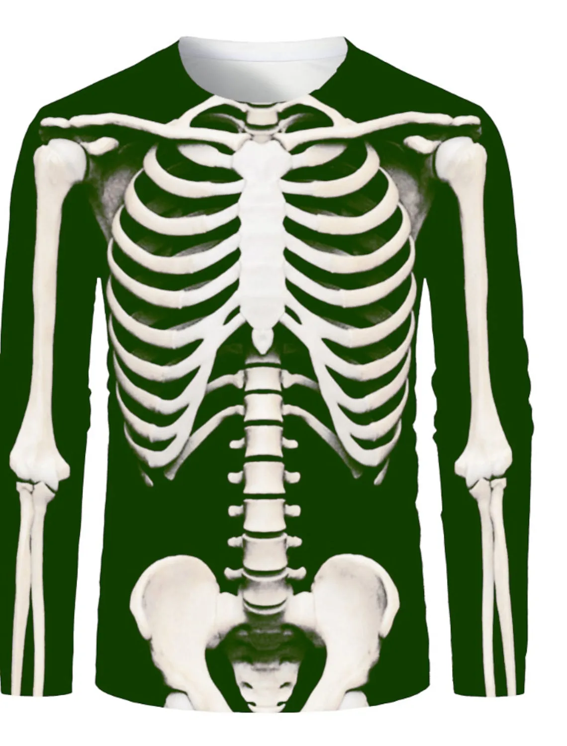 Skeleton Casual Mens 3D Shirt For Halloween | Black Cotton | Men'S Unisex Tee Graphic Skull Round Neck Green Blue Red 3D Print Plus Size Daily Long Sleeve Clothing