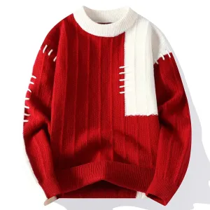 Solid Contrast Knitted Outside Stitched Sweater