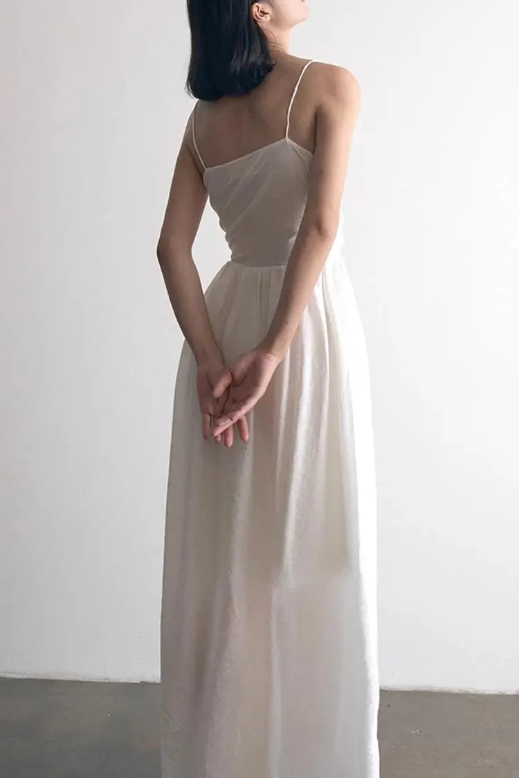 Tencel White Slip Maxi Dress with Front Twist