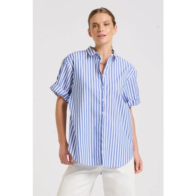 The Annie Shirt | Mid Blue Stripe