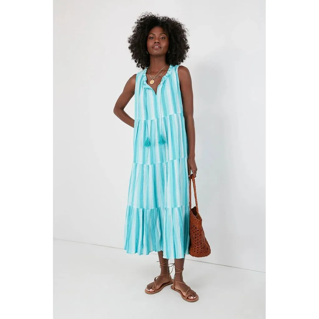 Tuckernuck NWT Aquamarine Stripe Salty Paloma Caftan - Size XS