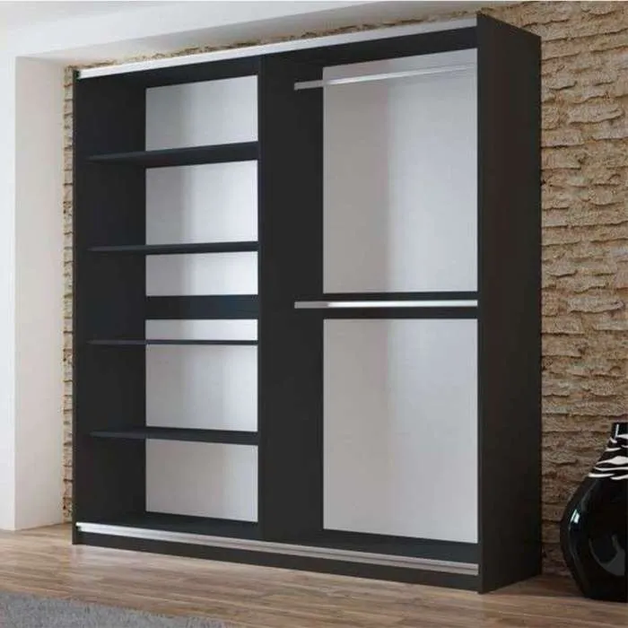 VIGO 200cm Sliding Door Wardrobe Black   Mirror