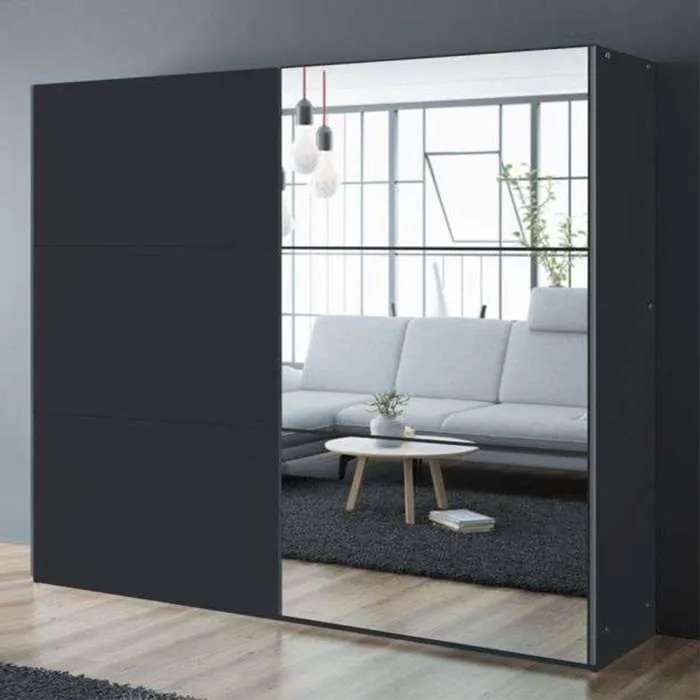 VIGO 250cm Sliding Door Wardrobe Black Mirror