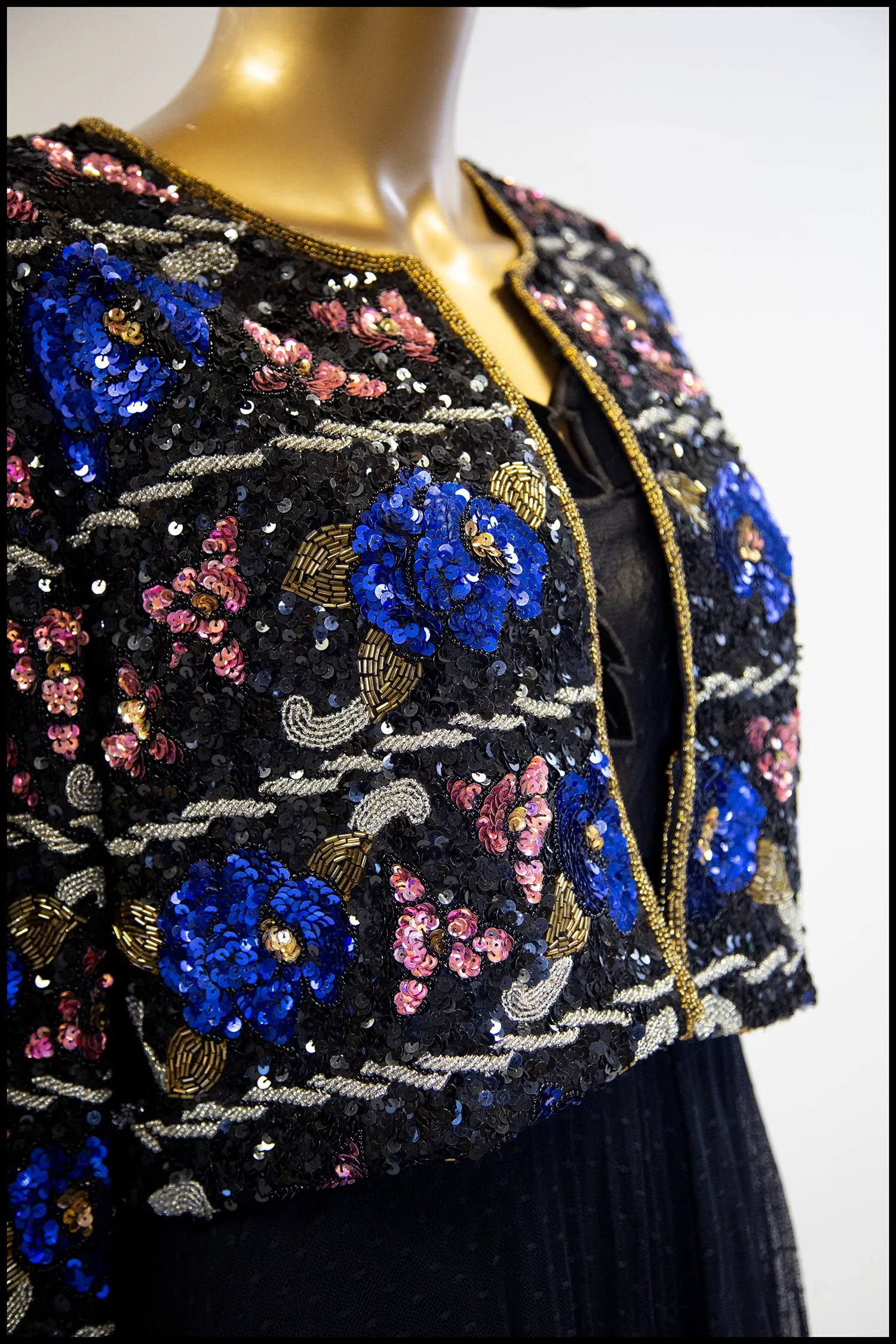 Vintage 1980s Blue Beaded Cropped Jacket