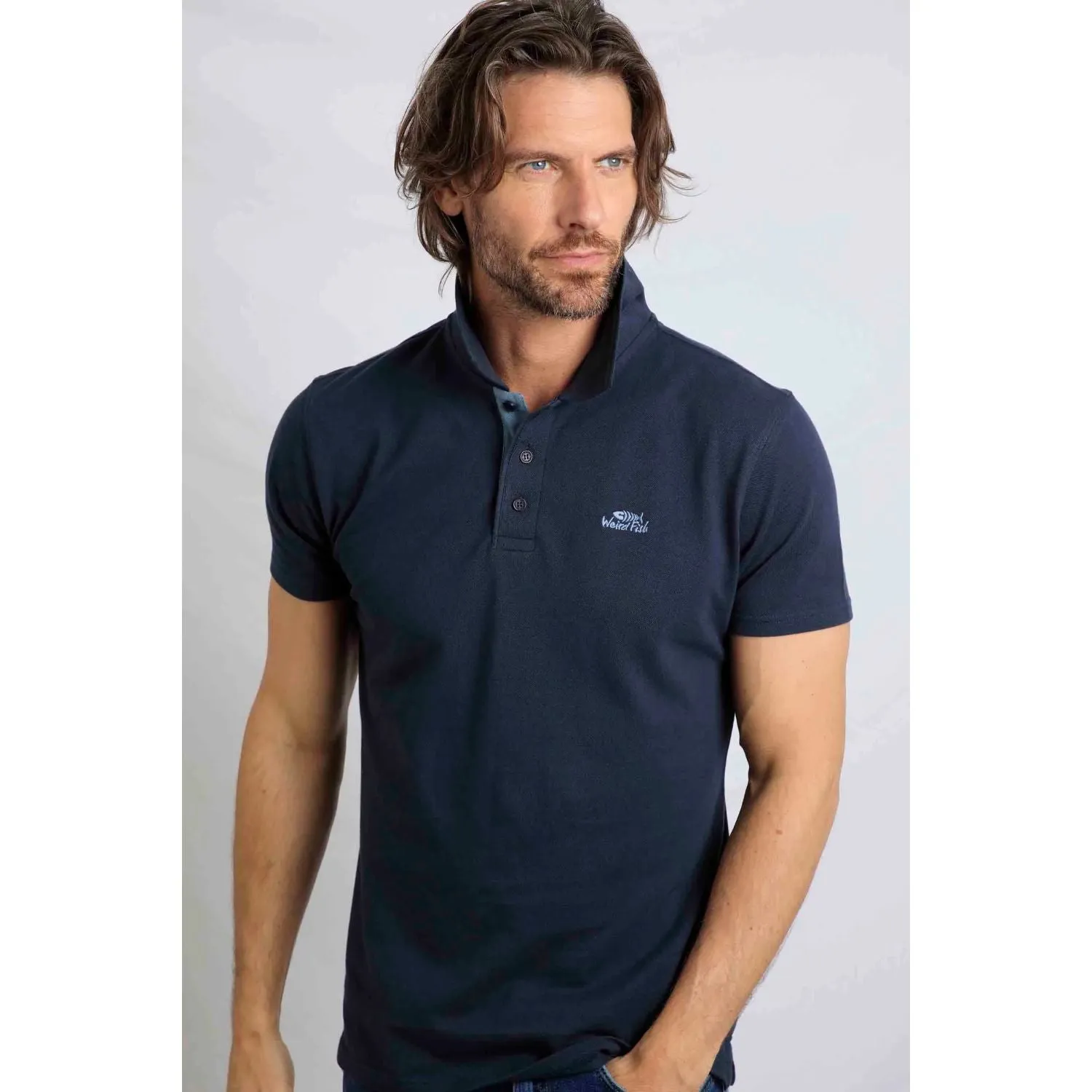 Weird Fish L Navy Miles Organic Pique Polo Shirt