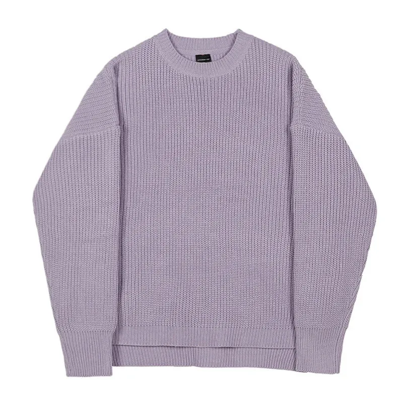 WIAOFELLAS  -  Winter Autumn Menswear Fashion Chic Solid Color Knitting Pullovers Men's New Loose Round Neck Thickened Sweater Tide