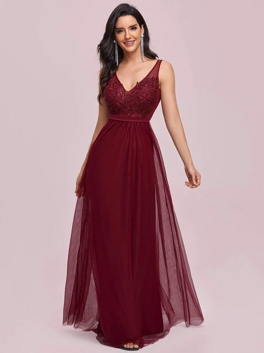 Women's A-Line V-Neck Floral Lace Appliques Bridesmaid Dress