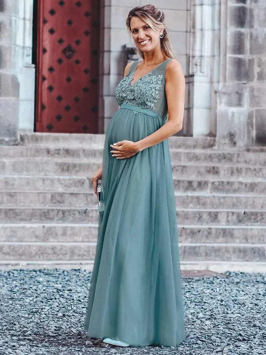 Women's A-Line V-Neck Floral Lace Appliques Bridesmaid Dress