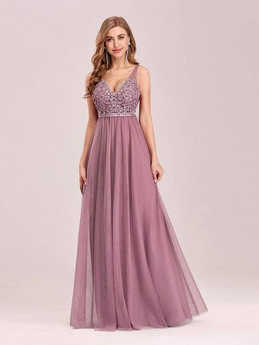 Women's A-Line V-Neck Floral Lace Appliques Bridesmaid Dress