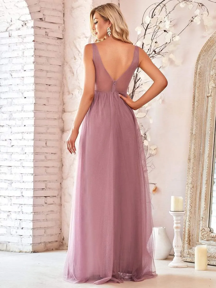 Women's A-Line V-Neck Floral Lace Appliques Bridesmaid Dress