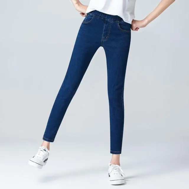 Women's Elastic High Waist Skinny Jeans Skinny Stretch Denim Pants