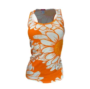 Women's Flower Power Merino Tank Top | Orange Zest